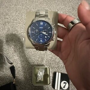Fossil Blue Dial Silver Watch